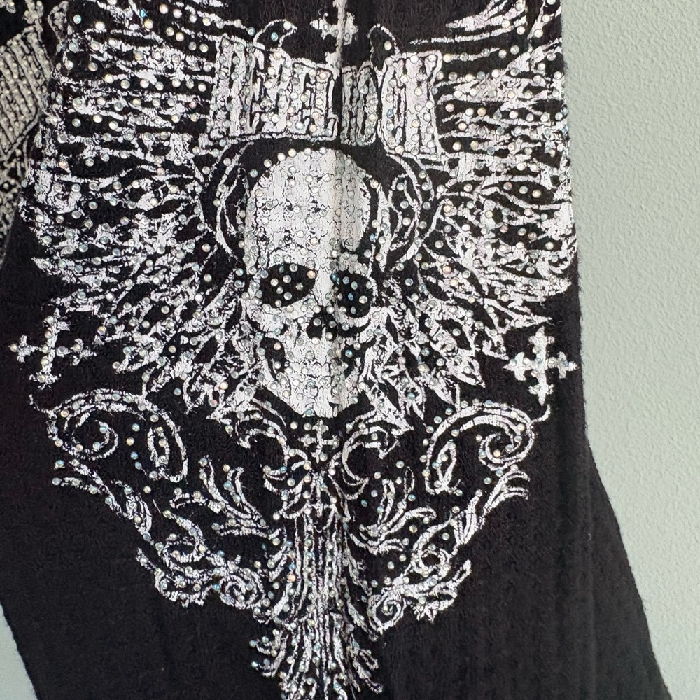 Vocal USA Rebel Rock Black Hooded Thermal Studded Wing Skull Y2K - Picture 4 of 6